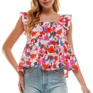 TCEC Tiered Ruffle Top Colorful Floral Women's Size Small NWOT Cotton